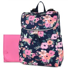 12 Pieces Baby Essentials Wide Opening Diaper Backpack - Navy Floral - Baby Diaper Bag