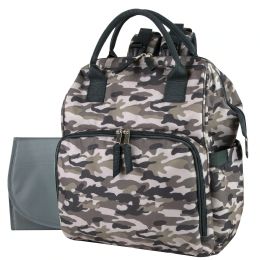 12 Pieces Baby Essentials Tote Convertible Wide Opening Backpack - Camo - Baby Diaper Bag