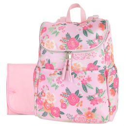 12 Pieces Baby Essentials Wide Opening Diaper Backpack - Pink Floral - Baby Diaper Bag