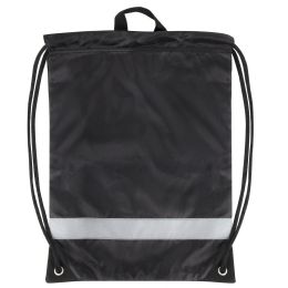 100 Pieces 18 Inch Safety Drawstring Bag With Reflective Strap - Black - Draw String & Sling Packs