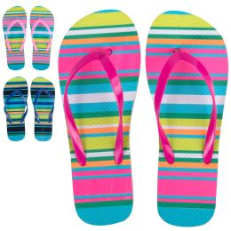 50 Wholesale Women's Striped Flip Flops - Assorted Colors