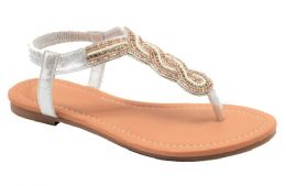 18 Wholesale Flat Sandals Bohemian T Strap For Women In Silver Color Size 5-10