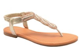 18 Wholesale Flat Sandals Bohemian T Strap For Women In Gold Color Size 5-10