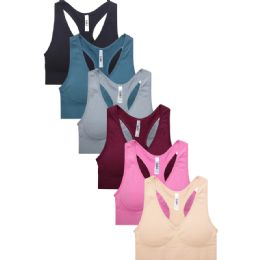 216 Wholesale Women Sofra Ladies Seamless Racerback Sports Bra Assorted Color