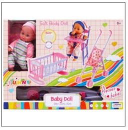 4 Pieces Girls Toys Baby Doll Crib, Stroller Seat In B - Dolls