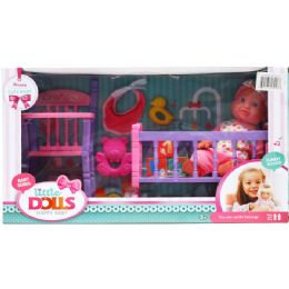 4 Pieces Girls Toys Baby Doll W/ Crib Seat In Window Box - Dolls