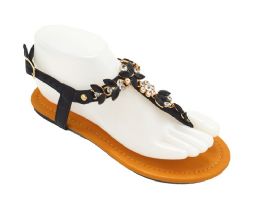 18 Wholesale Womens Sparkle Sandals Ankle Strap In Black Color Size 5-10