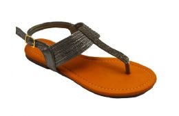 18 Wholesale Womens Sparkle Sandals Ankle Strap In Black Color Size 5-10