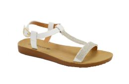18 Wholesale Womens Sparkle Sandals Ankle Strap In White Color Size 6-11