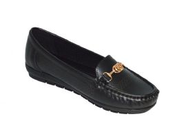 12 Wholesale Women Classic Leather Loafers Casual Slip On Boat Shoes Comfort Walking Moccasins Soft Sole Shoes Color Black Size 5-10
