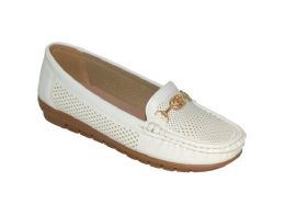 12 Wholesale Women Classic Leather Loafers Casual Slip On Boat Shoes Comfort Walking Moccasins Soft Sole Shoes Color White Size 5-10
