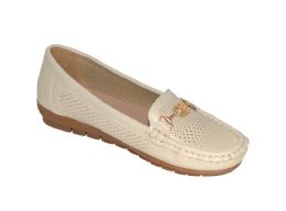 12 Wholesale Women Classic Leather Loafers Casual Slip On Boat Shoes Comfort Walking Moccasins Soft Sole Shoes Color Beige Size 6-10