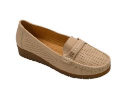 12 Wholesale Womens Loafers Breathable Slip On Flat Shoes Moccasins Color Beige Size 6-11