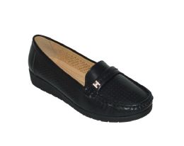 12 Wholesale Womens Loafers Breathable Slip On Flat Shoes Moccasins Color Black Size 5-10