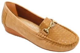 Womens Comfortable Leather Loafers Casual Round Toe Moccasins Wild Driving Flats Soft Walking Shoes Color Tan Size 5-10