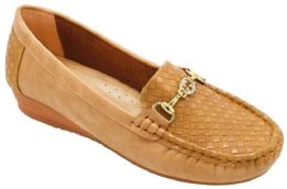 12 Wholesale Womens Comfortable Leather Loafers Casual Round Toe Moccasins Wild Driving Flats Soft Walking Shoes Color Tan Size 6-10