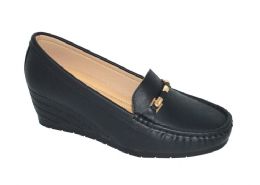 12 Wholesale Womens Leather Breathable Moccasins Shoes Platform Loafers Light Weight Soft Comfortable Casual Shoe Color Black Size 5-10