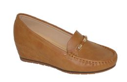 12 Wholesale Womens Leather Breathable Moccasins Shoes Platform Loafers Light Weight Soft Comfortable Casual Shoe Color Camel Size 6-10