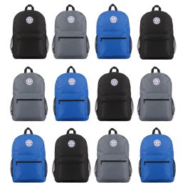 24 Pieces Yacht & Smith 17inch Water Resistant Assorted Dark Color Backpack With Adjustable Padded Straps - Backpacks