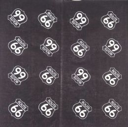 72 Pieces Route 66 Black Printed Cotton Bandana - Bandanas