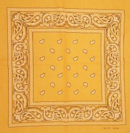 72 Pieces Golden Paisley Printed Cotton Bandana - Bandanas