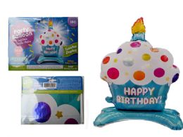 144 Wholesale Balloon With Stand, Happy Birthday Cupcake