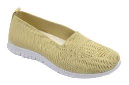 12 Wholesale Women Slip On Loafers Breathable Knit Casual Flat Walking Shoes Color Beige Size 6-10