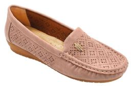 24 Wholesale Women Slip On Loafers Breathable Knit Casual Flat Walking Shoes Color Pink Size 5-10