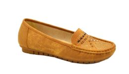 12 Wholesale Women Comfortable Leather Moccasins Round Toe Casual Moccasins Flats Shoes Ladies Soft Walking Shoes Slip On Color Tan Size 7-11
