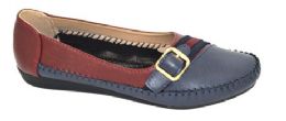 24 Wholesale Round Toe Women Comfortable Leather Loafers Ladies Flats Soft Walking Shoes Non - Slip Bg Navy Color Size 5-10