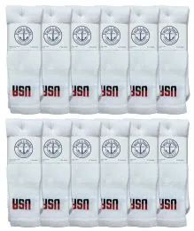 36 Wholesale Yacht & Smith Men's Cotton 28 Inch Terry Cushioned Usa Logo White Tube Socks Size 10-13