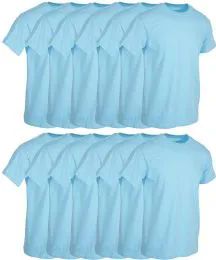 144 Pieces Mens Light Blue Cotton Crew Neck T Shirt Size Small - Mens Clothes for The Homeless and Charity