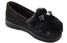 12 Wholesale Womens Faux Fur Moccasin Indoor Outdoor Warm And Cozy House Shoes With Durable Rubber Sole Color Black Size 7-11