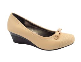 24 Wholesale Women Shoes Classic Round Toe Wedge Pumps Color Beige Size 5-10