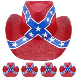 24 Pieces High Quality Paper Straw Rebel Flag Cowboy Hat - Cowboy & Boonie Hat