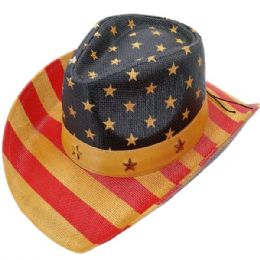 24 Wholesale High Quality Paper Straw American Stars Band Cowboy Hat