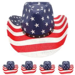 24 Pieces High Quality Paper Straw American Flag Cowboy Hat - Cowboy & Boonie Hat