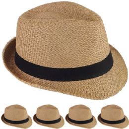 24 Wholesale Elegant Peru Color Toyo Straw Trilby Fedora Hat