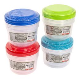 48 Wholesale Food Storage Container Round 3pk 4 Color Lids/clear Bottom In Pdq