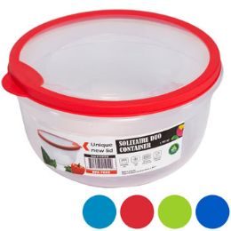 48 Wholesale Food Storage Container Round 4 Color Rubber Rim On Lid 1.9 Qt 7.3 X 6.9 X 3.9h