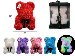 6 Wholesale 14" Asst Color Rose Bear With Blk Bow In Box With Light