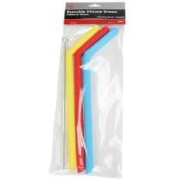 144 Wholesale Silicone Straw Bent -3 W/brush