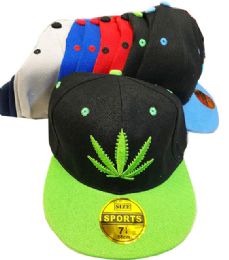 24 Bulk Weed Leaves Snap Back Hat Assorted Color