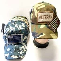 24 Bulk Camo Veteran American Flag Hats