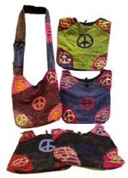 5 Wholesale Tie Dye Peace Sign Razor Cut Corners Nepal Handmade Hobo Bags