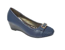Wholesale Footwear Womens Shoes Round Toe High Heel Leather Comfort Fashion Dress Shoes Color Navy Size 5-10