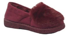 12 Wholesale Womens Faux Fur Moccasin Indoor Outdoor Warm And Cozy House Shoes With Durable Rubber Sole Color Burgundy Size 5-10