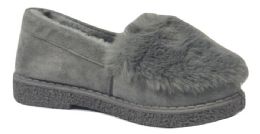 12 Wholesale Womens Faux Fur Moccasin Indoor Outdoor Warm And Cozy House Shoes With Durable Rubber Sole Color Grey Size 5-10