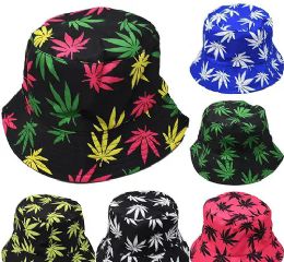 24 Wholesale Assorted Leaf Pattern Bucket Hat Two Layer Lining