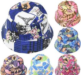 24 Wholesale Assorted Print Bucket Hat Two Layer Lining
